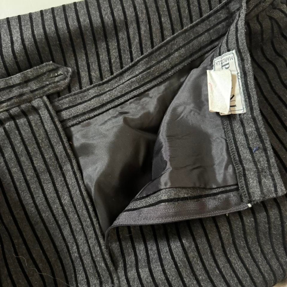 Vintage 90s Stripe Pencil Skirt black velvet gray wool - Picture 6 of 7